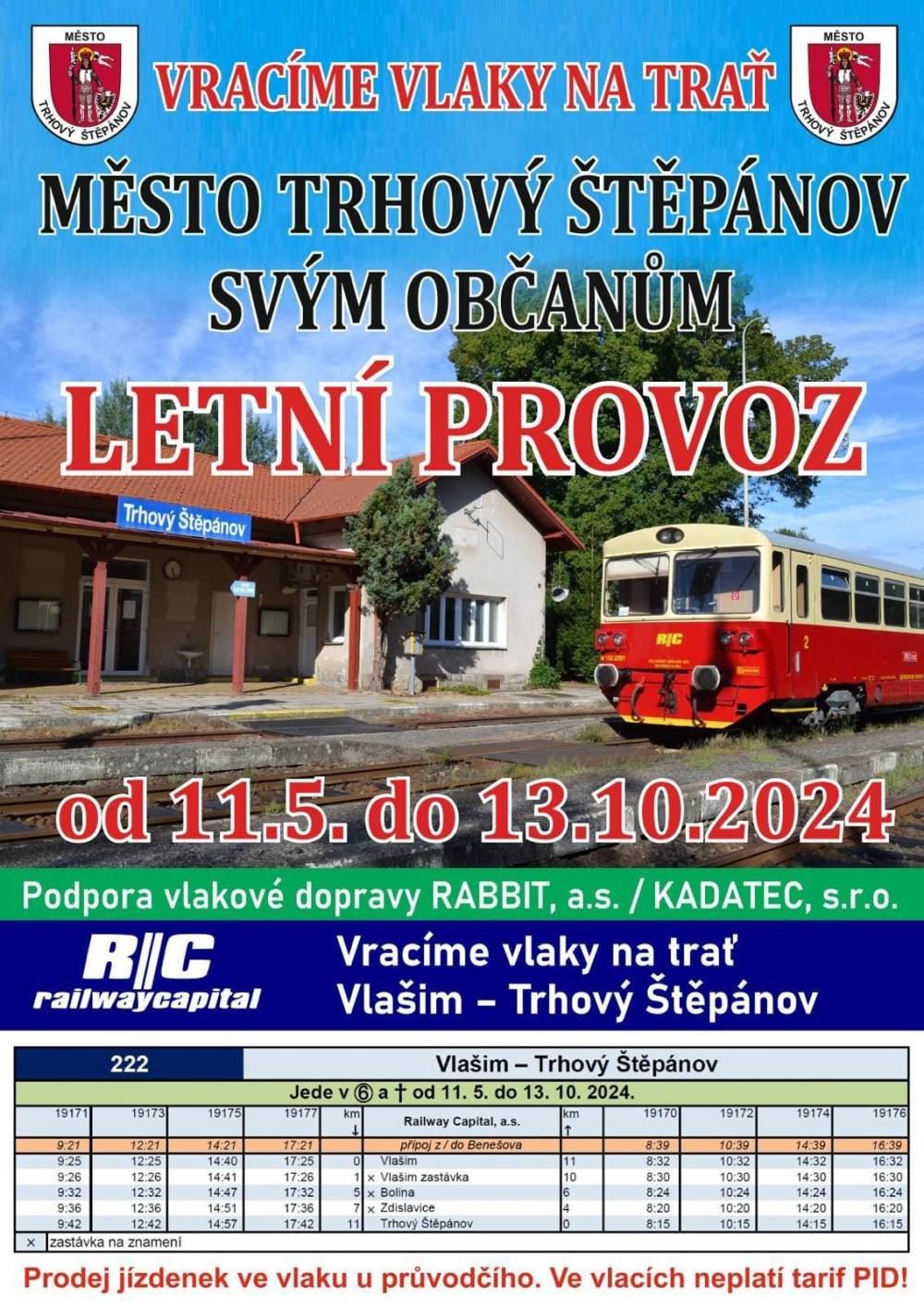 Letní provoz vlaků Vlašim - Trhový Štěpánov